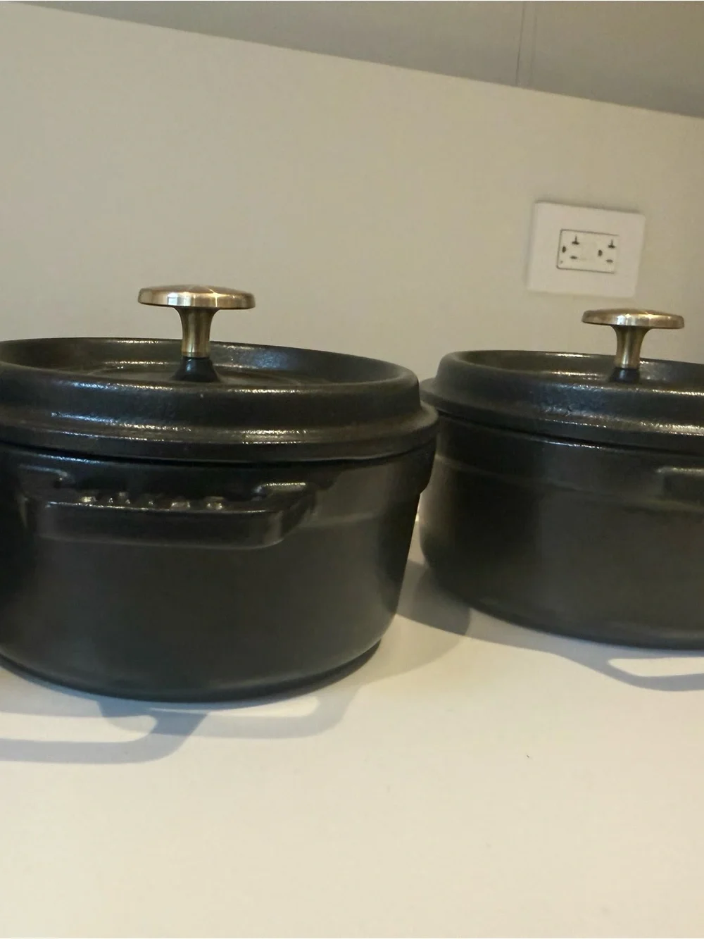 Staub Black Cast Iron Mini Cocottes with Brass Knobs - Set of 3